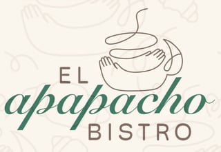 El aguapacho Bistro logo with line drawing of stacked dishes and text in teal and gray